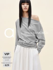 MO&Co. | Ruffled Off-Shoulder Cotton T-Shirt for Spring and Autumn