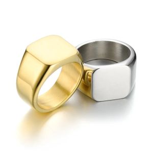 [A D]HNSP 316L Stainless Steel Square Signet Ring For Men 14MM Wide Male Finger Jewelry Accessories
