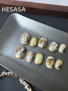 เล็บแต่งตัวแบบสวมใส่ HESASA Athena ผลิตภัณฑ์เสริมสวยสำหรับเล็บ ดีไซน์ลายดอกไม้ ความยาวปกติ ไม่มีแบรนด์