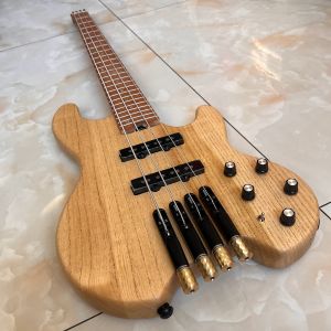 4 String Headless Bass Guitar ASH Body Roasted Maple Neck Active Pickup Yellow Professional Guitar