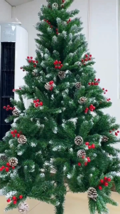 3/4/5/6FT Snow Flocked Christmas Tree with 10M Lights Pinecone Berry Xmas Home Decor