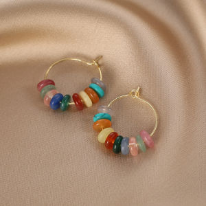 เครื่องมือหูสีลูกอมแฟชั่น ประดับลูกปัดเรขา คณิตสำหรับผู้หญิงต่างหู แบบโบฮีเมียน วงกลมสีห่วงสร้อยคอประดับเกาหลี