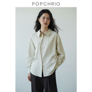 POPCHRIO | Áo Sơ Mi Tay Dài Cổ Bẻ Kiểu Pháp Thời Trang Nữ