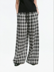 MO&Co. | Autumn Release Black and White Check Loose Casual Trousers with Adjustable Waist