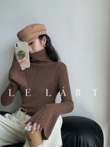 Áo Len Dệt Kim Cổ Cao Ôm Vừa Vặn Tay Ống Áo Phong Cách Hàn Quốc Thiết Kế Mới Thu Đông 2025 Áo Len Dệt Kim Nữ
