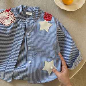 Childrens Long Sleeve Shirt Pure Cotton Striped Star Baby Cartoon Top Boys Girls Spring Autumn New Style Casual Cotton Shirt