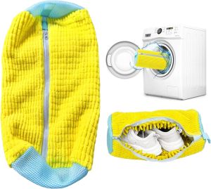Durable Mesh Shoe Wash Bag with Zipper Rich Fluff Inside Protects Sneakers Casual Shoes in Washer Dryer Travel Storage Organizer