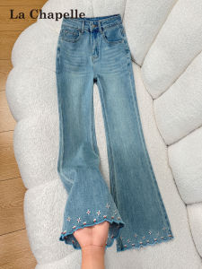 La Chapelle | Floral Trim Stretch Bell Bottom Flare Jeans for Pear Shape Women