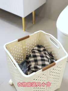 ตะกร้าซักผ้าพับได้ขนาดใหญ่พร้อมล้อและที่จับตะกร้าเก็บเสื้อผ้าสกปรกเสื่อโยคะ ที่จัดระเบียบบ้าน