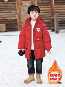 Thickened Cotton Jacket for Boys Red Mid-Length Winter Coat Childrens Clothing Festive New Year Outfit Baby Boy Winter Coat