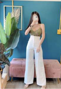 ส่งไว กางเกงขายาว ไฮโซ เอวสูง กระดุม ซิปหน้า กระบอกใหญ่