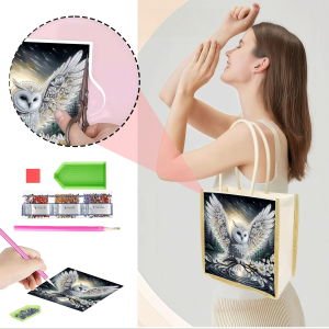 1 Piece of Diamond Painting Shopping bag owl Pattern Canvas Material Interchangeable Pattern daily use by Ms. Aimei