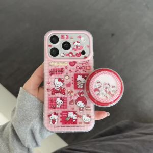 Sanrio | Ốp Điện Thoại Hello Kitty Kẻ Caro Hồng Dễ Thương Chống Sốc Bảo Vệ Toàn Diện Với Giá Đỡ Khí Nén Dành Cho iPhone 17/16/15/14 Pro Max