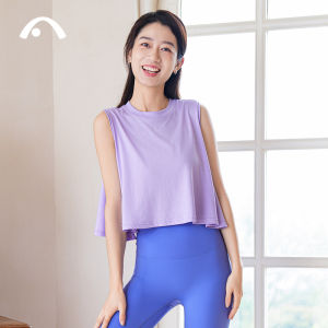 เสื้อกั๊กโยคะหลวมบางระบายอากาศได้ดีสำหรับผู้หญิงในฤดูร้อน ชุดออกกำลังกายวิ่ง ไม่มีแขน ผ้าฝ้ายผสมโพลีเอสเตอร์ ความยาวปกติ