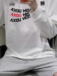 Trendy Large Size 300 Pounds Pure Cotton Long Sleeve Mens T-shirt Casual High Street Loose Fit Printed Top for Autumn Wear