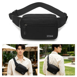 MENSPE Men Sports Waist Bag Fashion Men Bag Chest Bag Shoulder Bag Sports Bag Waterproof Oxford Three Zipper Large Capacity Design Running Bag Portable Gym Bag for Running Cycling Hiking Walking