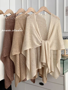 Pouie | All-match Lacy Hollow Solid-colored Fashion Poncho