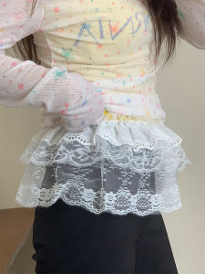 Váy Xếp Ly Ren Trắng Kiểu Pháp Cho Nữ Váy Xếp Ly Nhiều Lớp Váy Bánh Thắt Nút Bướm Quần Áo Làm Việc Mùa Hè