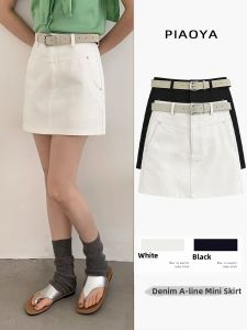PIAOYA | Elegant Denim High Waist Patchwork A-line Short Skirt