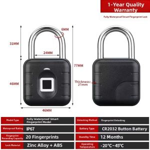 Smart Fingerprint Anti-theft Water-resistant Electronic Padlock