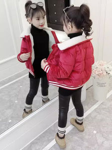 เสื้อแจ็คเก็ตผ้าฝ้ายหนาสำหรับเด็กผู้หญิง เสื้อคลุมกันหนาวแบบหนา ฤดูหนาว 2025 ใหม่ สไตล์เกาหลี ขนแกะ แขนยาว ปกโปโล