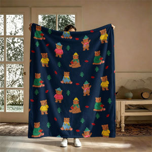 BILIBILI | Winter Cozy Bear Pattern Flannel Blanket Perfect for Sofa Office Bed Travel Sleep Read Relax Camping Four Season Use
