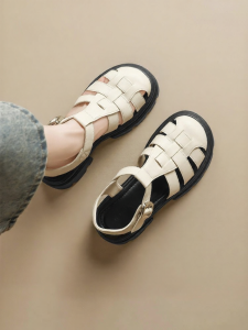 Josiny | Thick-soled Perforated Breathable Toe-capped Woven Roman Sandals