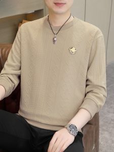 HENGYUANXIANG | Casual Long Sleeve Round Neck Mens T-Shirt Base Layer Shirt Youth Trendy Sweatshirt Premium Polyester Spandex Blend Autumn Wear