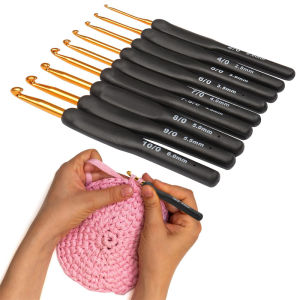8/9/14Pcs Black Crochet Hooks Colorful Ergonomic Handle Crochet Hooks Set For Arthritic Hands Comfortable Smooth Crochet Needles
