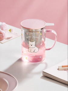 CAROTE | Aesthetic Handle Glass Cup with Tea-Water Separation
