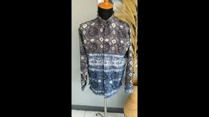 Kemeja Olive Lengan Panjang Motif Jumputan Premium Doby