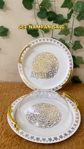 [NEW] Angola Set Nampan Saji Makanan Buah Lauk Camilan C25 dengan Tutup Nampan Mewah Handle Gold