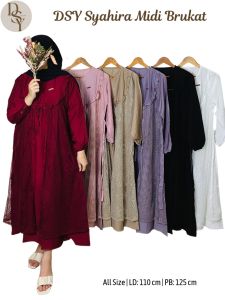 DSY Syahira Midi Linen Mix Brukat All Size LD 110 PB 125 Enam Pilihan Warna Tampilan Elegan Lebaran