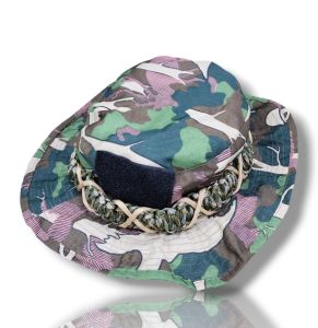 หมวกปีก พรางป่าไม้ พรางอุทยาน หมวกปีกติดตุ๊กแกถักเชือกพาราคอต หมวกทหาร เดินป่า