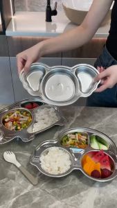 Khay ăn dặm cho bé inox 304 cao cấp hình peppa pig kitty gấu panda ô tô dễ thương