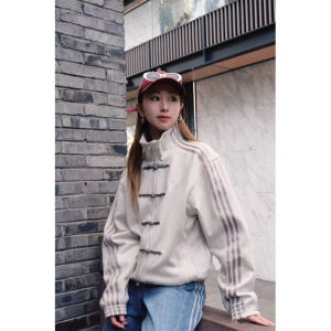 ZHUOCAN | Cleanfit Style Chinese Collar Buckle Velvet Jacket