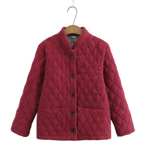 Áo Khoác Vải Nhung Cotton Dày Dặn Mùa Thu Đông Cho Phụ Nữ Trung Niên Áo Khoác Ngoài Cotton Lót Lông Cừu Rộng Rãi Ấm Áp