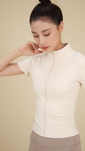 woman yoga t-shirt with zipper sports top fitness quick drying tights trainning short sleeve