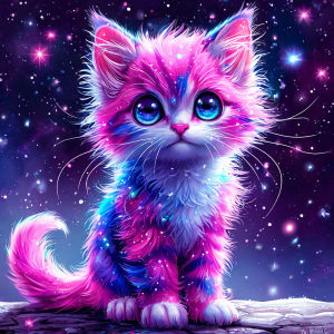 Huacan Full Square Round Diamond Painting Galaxy Pink Purple Gradient Cat Diamond Mosaic Animal Complete Kit Decorative Painting