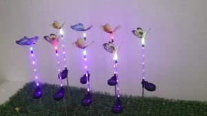 SXH  Solar Powered Light Pole Fiber Optic Butterfly Light Outdoor Garden Stake Light Home Garden led Lawn Decoration