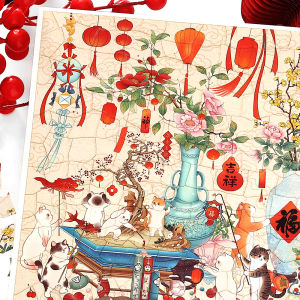 Kawaii Cats celebrate the New Year 3D Celebrating the Spring Festival Landscape Sticker  DIY Pocket Cabin Scene festival gift