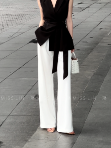Elegant High Waist Straight Leg Pants Simple Commuter Style Drapey Meat Concealing Solid Color Ladies Casual Trousers