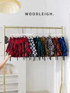 Punk Style High Waist Cotton Plaid Brushed Short Skirt Womens Rock Cake Skirt Asymmetrical Bounce Millennium Hot Girl Skirt