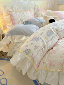 Cotton Lace Bedding Set Fresh Style Three-Piece Quilt Cover Girls Heart Bed Sheet Curtain Four-Piece Set Comforter Set
