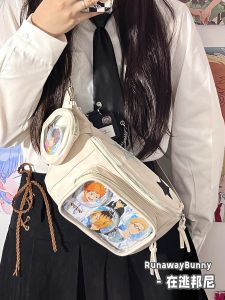 Cute Multi-layered Teenage Heart Y2K Basic Style Small Food Pain Packaging Plush Doll Secondary Transparent Pure Color Slant Cross Chest Bag