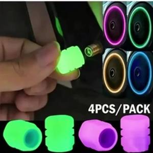 4PCS Luminous Valve Car Wheel Tyre Hub Cap Motorcycle Bicycle Bike Fluorescent Night GlowingLuminous Valve Stem Caps Decoration