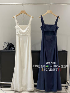 Váy Mùa Hè Vải Lanh Cotton Cổ Điển Cho Nữ Váy Hở Lưng Váy Chữ A Váy Dài Váy Không Tay Váy Cổ Vuông Váy Dài Vừa Phải