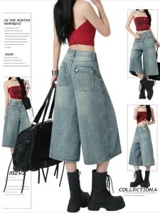 MZVZ | Quần Jeans Quần Dài Chọn Kích Thước Màu Xanh Nhạt Phong Cách Retro