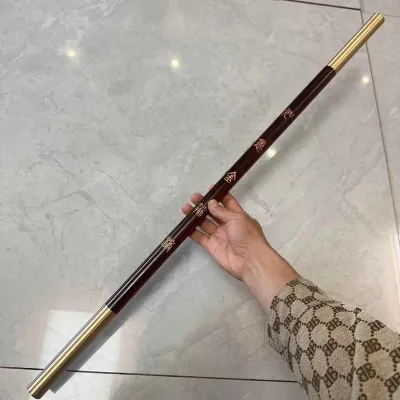Carved Purple Sandalwood Golden Brass Martial Arts Stick Ornament Childrens Plaything Home Decor Carving Artwork