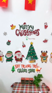 Set Trang Trí Noel Dán Tường Bằng Gỗ Chủ Đề Giáng Sinh Siêu Dễ Thương